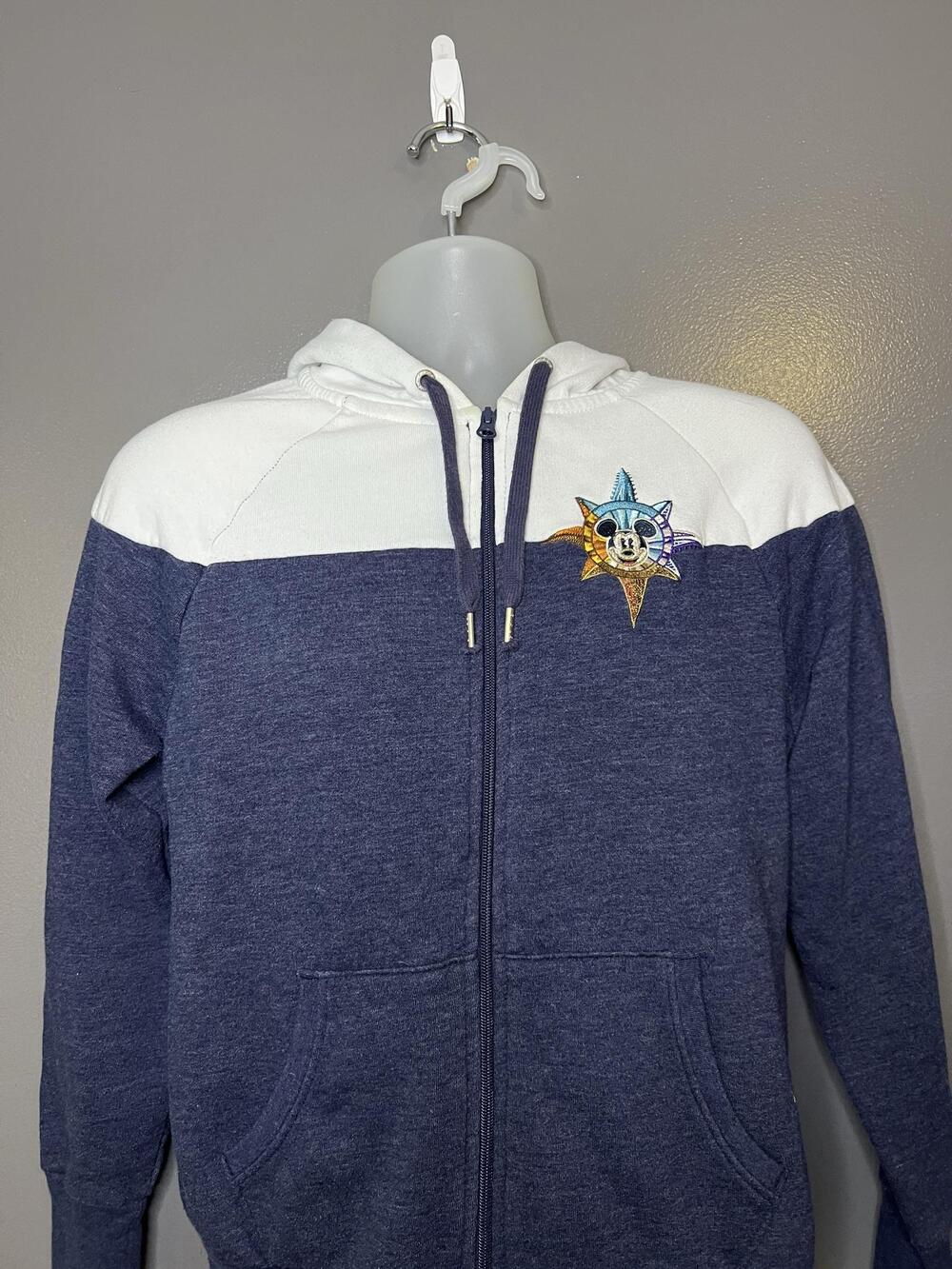 Disney Parks Hoodie Mens Medium Blue Full Zip Walt Disney World Mickey Compass
